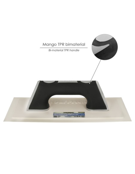 Llana / Talocha Con Mango de Plastico ABS Borde Flexible. Especial Lechadas. Base 280x140 mm. Mango Ligero y Ergonomico