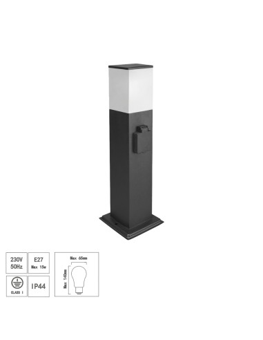 Poste Baliza Jardin Ip44 Con Enchufe Negro