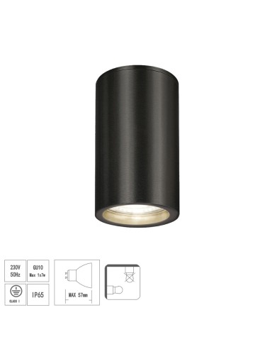 Lampara Techo Foco Gu10 Ip65 Negro Aplique Techo, Luz Jardín, Lámpara Jardín, Luz Exterior, Aplique Jardín