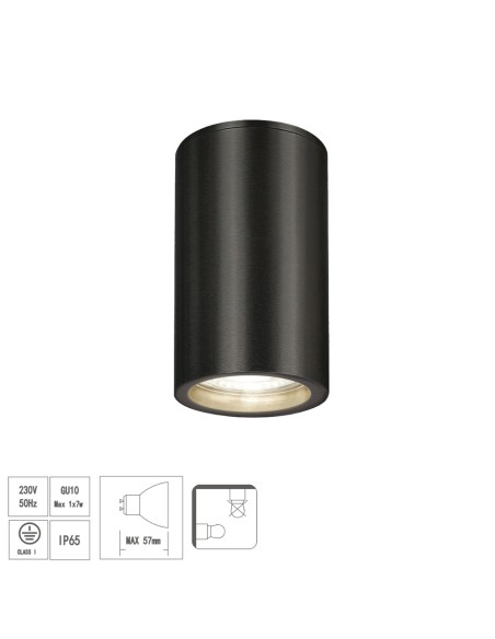 Lampara Techo Foco Gu10 Ip65 Negro Aplique Techo, Luz Jardín, Lámpara Jardín, Luz Exterior, Aplique Jardín