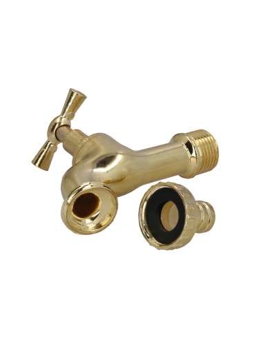 Grifo Curvo Latón Pulido Con Racord 1/2 Grifo Jardin Exterior