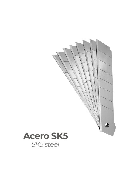Hoja Cutter 18 mm. (Estuche 10 Piezas) Acero Sk5