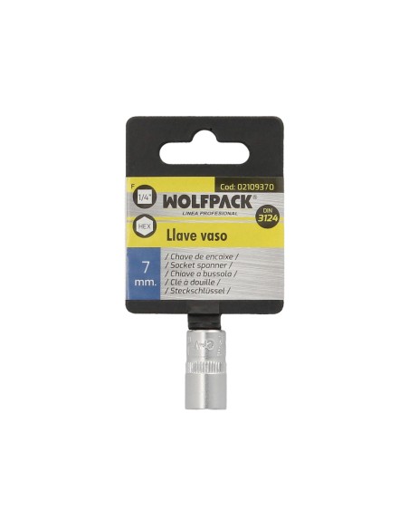 Llave Vaso 1/4" Hexagonal 7 mm. Perfil de 6 caras. Acero Cromo Vanadio, Aristas Redondas