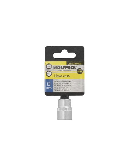 Llave Vaso 1/4" Hexagonal 13 mm. Perfil de 6 caras. Acero Cromo Vanadio, Aristas Redondas