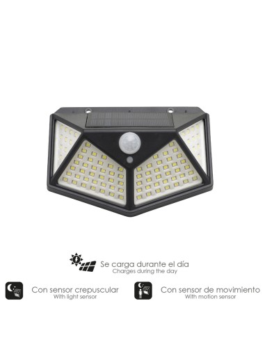 Aplique Solar Led Con Sensor De Luz y De Movimiento 270 Lumenes Ip4x Foco Led A Bateria, Foco Solar.