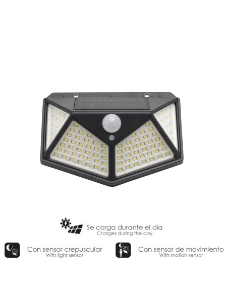 Aplique Solar Led Con Sensor De Luz y De Movimiento 270 Lumenes Ip4x Foco Led A Bateria, Foco Solar.