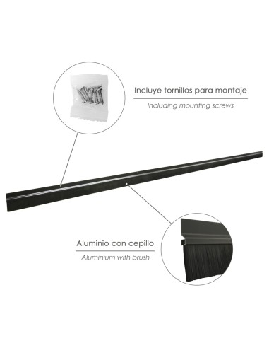 Burlete Para Puertas De Garaje Aluminio Negro Con Cepillo 2,5 m. Cepillo De Puerta, Burlete Garaje, Burlete Cepillo Cochera