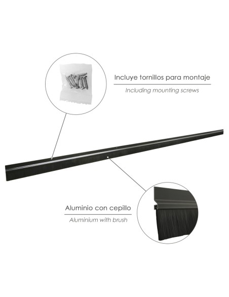 Burlete Para Puertas De Garaje Aluminio Negro Con Cepillo 2,5 m. Cepillo De Puerta, Burlete Garaje, Burlete Cepillo Cochera
