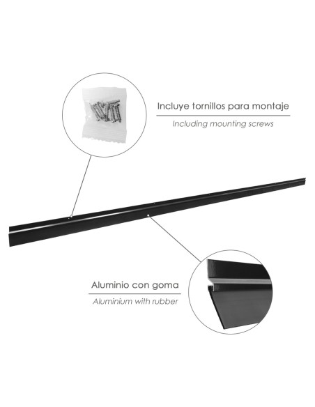 Burlete Para Puertas De Garaje Aluminio Negro Con Goma 2,5 m. Perfil Bajo Cochera Cepillo De Puerta, Burlete Garaje