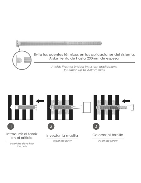 Tamiz Taco Quimico Largo Para Anclajes Quimicos Ø 16x330 mm. Seccionable (Bolsa 5 unidades)