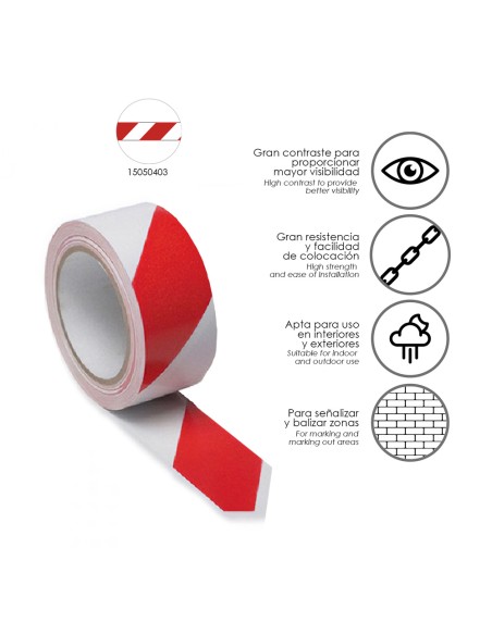 Cinta Señalización LDPE Roja/Blanca Rollo 70 mm. x 200 Metros