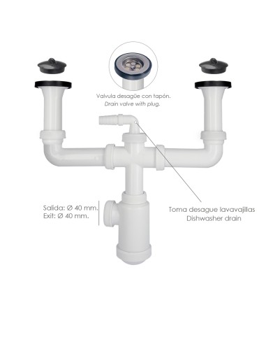 Sifon Doble Con Valvula Extensible 1-1/2" Con Sumideros De Ø 70 mm. Sifon Fregadero Cocina, Sifon Evacuación