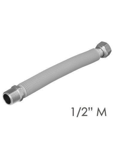 Tuberia Extensible Agua Acero Inoxidable Corrugado. Longitud de 22,5 a 30 cm. Tomas 1/2"