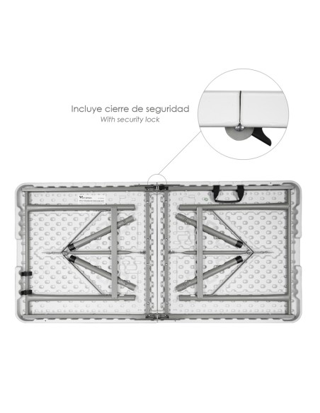 Mesa Plegable Rectangular HDPE Multifuncional, Portatil, Resistente,Multiusos 122x61x74 cm. Color Blanco