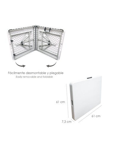 Mesa Plegable Rectangular HDPE Multifuncional, Portatil, Resistente,Multiusos 122x61x74 cm. Color Blanco