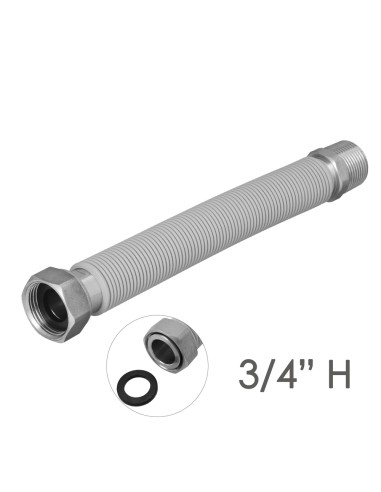 Tuberia Extensible Agua Acero Inoxidable Corrugado. Longitud de 22,5 a 30 cm. Tomas 3/4"