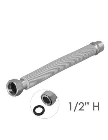 Tuberia Extensible Agua Acero Inoxidable Corrugado. Longitud de 22,5 a 30 cm. Tomas 1/2"