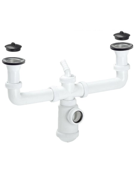 Sifon Doble Con Valvula Extensible 1-1/2" Con Sumideros De Ø 70 mm. Sifon Fregadero Cocina, Sifon Evacuación