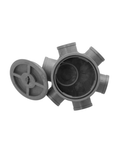 Bote Sifónico PVC Tuberias Ø 110 mm. Salidas Ø 50 y 40 mm. Altura 90 mm.