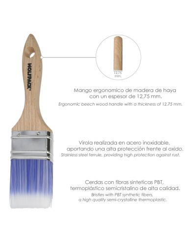Paletina Profesional Plus Ancho 40 mm. Cerdas Sintenticas PBT, Mango Madera Haya Ergonomico, Brocha Pintor, Pincel Pintura