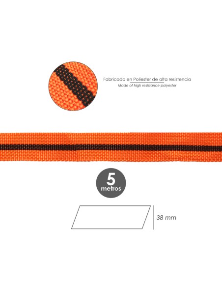 Cinta De Amarre Con Trinquete 5 metros x 38 mm. Trinquete Metalico Automatico, Cincha, Eslinga Mercancia, Correa Sujeción