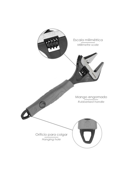 Llave Ajustable Gran Apertura Compact. Cromo Vanadio 8" Llave Inglesa, Llave De Expansion, Llave Gran Apertura