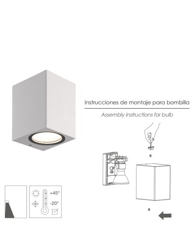 Lampara Aplique Cuadrado GU10 IP65 Color Blanco Aplique Techo, Luz Jardín, Lámpara Jardín, Luz Exterior, Aplique Jardín