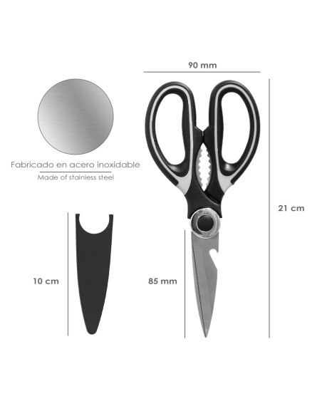 Tijera Cocina Hojas de Acero Inoxidable, Mangos Ergonomicos en TPR Con Funda Protectora