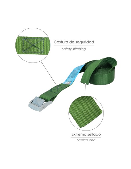 Cinta De Amarre Con Trinquete 4 metros x 25 mm. Trinquete Metalico Automatico, Cincha, Eslinga Mercancia, Correa Sujeción