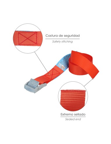 Cinta De Amarre Con Trinquete 2,5 metros x 25 mm. Trinquete Metalico Automatico, Cincha, Eslinga Mercancia, Correa Sujeción