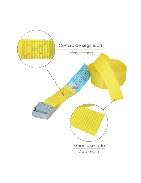 Cinta De Amarre Con Trinquete 4,5 metros x 25 mm.(2 Unidades) Trinquete Metalico Automatico, Cincha, Eslinga, Correa Sujeción