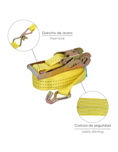 Cinta De Amarre Con Ratchet 9 metros x 50 mm. Trinquete Metalico Automatico, Cincha, Eslinga Mercancia, Correa Sujeción