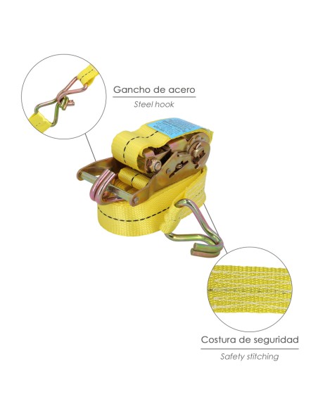 Cinta De Amarre Con Ratchet 6 metros x 38 mm. Trinquete Metalico Automatico, Cincha, Eslinga Mercancia, Correa Sujeción