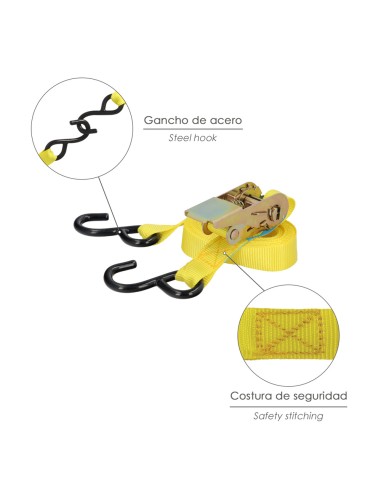 Cinta De Amarre Con Ratchet 4 metros x 25 mm. Trinquete Metalico Automatico, Cincha, Eslinga Mercancia, Correa Sujeción (Pack 2)