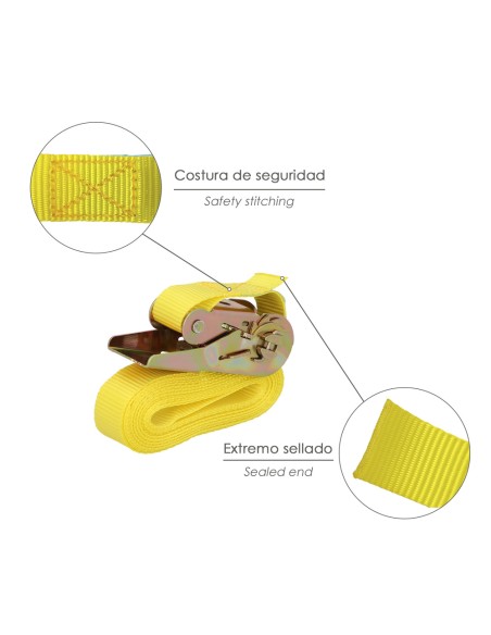 Cinta De Amarre Con Ratchet 4 metros x 25 mm. Trinquete Metalico Automatico, Cincha, Eslinga Mercancia, Correa Sujeción