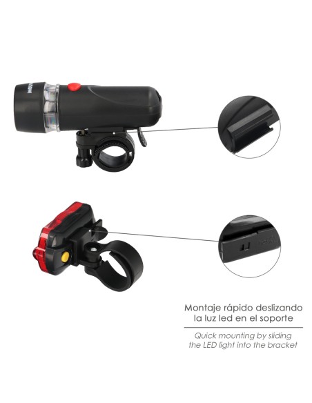 Kit Luces Led Delantera y Trasera Para Bicicleta / Patinete. Funcionamiento a Pilas.