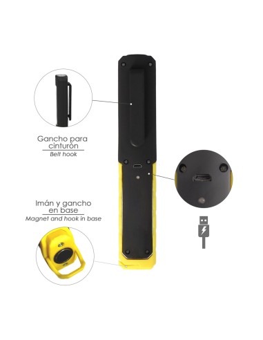 Linterna LED Multifunción Tipo Boligrafo Recargable (900 mAh) 200 Lumenes Con Iman, Gancho y Soporte Ajustable.