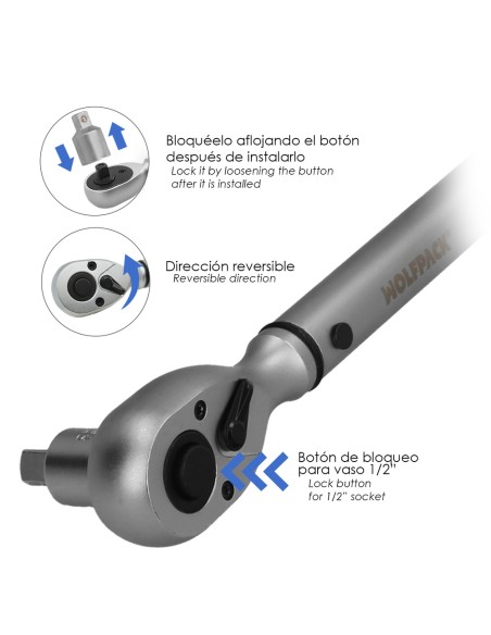 Llave Dinamometrica 1/2" Con Alargadera y Reductor De 3/8" Llave De Torque Camiones, Coches, Motos, Micro Ajustes, Acero CRV