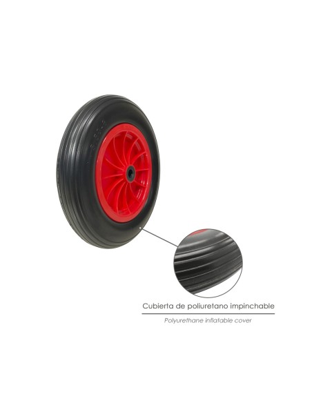 Rueda Carretilla Invernadero Poliuretano Impinchable Llanta Plástico, Ø 360 mm. Eje Ø 20 mm.