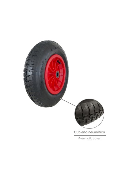 Rueda Carretilla Invernadero Neumática Llanta Plástico, Ø 370 mm. Eje Ø 20 mm.
