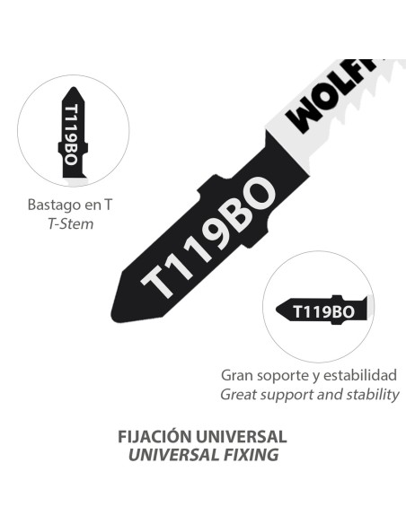 Hojas Sierra Calar Para Madera Corte Fino 5 Piezas. Hoja Cromo Vanadio 58. Vastago T Universal