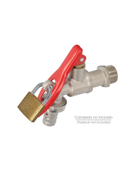 Grifo Esfera 1/2" Con Sistema De Bloqueo Por Candado Grifo Jardin Exterior, Grifo Con Bloqueo y Conector Manguera