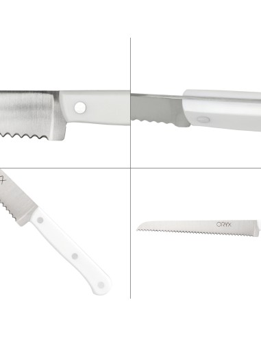 Cuchillo Husky Panero 21 cm. Hoja Acero Inoxidable, Cuchillo Pan , Cuchillo Cortar Pan Mango Ergonomico Blanco