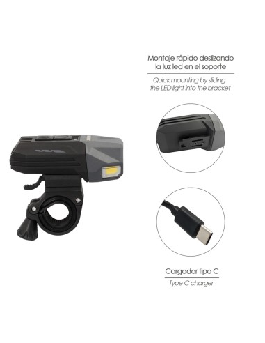 Luz Led Frontal Para Bicicleta / Patinete 800 Lumenes (7 Modos) Bateria Recargable USB