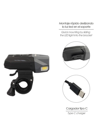 Luz Led Frontal Para Bicicleta / Patinete 800 Lumenes (7 Modos) Bateria Recargable USB