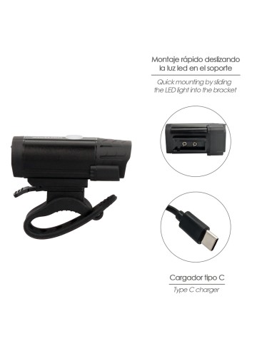 Luz Led Frontal Para Bicicleta / Patinete 400 Lumenes (5 Modos) Bateria Recargable USB