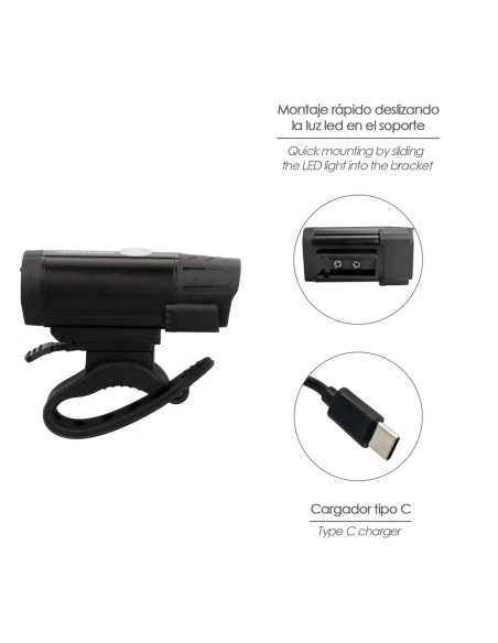 Luz Led Frontal Para Bicicleta / Patinete 400 Lumenes (5 Modos) Bateria Recargable USB