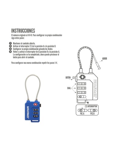 Candado Seguridad Equipaje Tsa 3 Digitos Con Cable Acero. Candado Combinación, Maleta, Viaje, Mochilas, Seguridad