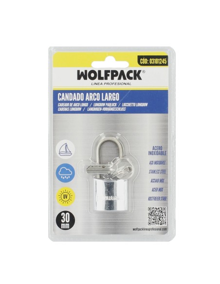 Candado Inoxidable Arco Largo 30mm.
