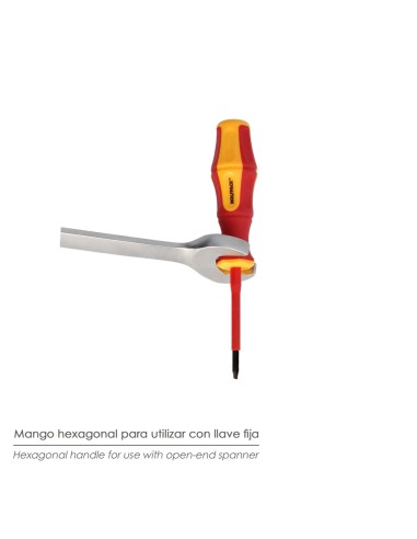 Destornillador Plano Aislado Certificado VDE 1.000 V. Medida 1,2 x Ø 6,5 x 150 mm. Destornillador Seguridad Electricista